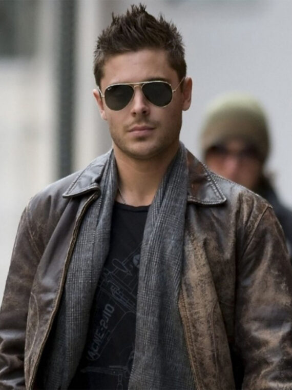 Zac Efron Mens Brown Lambskin Distressed Jacket