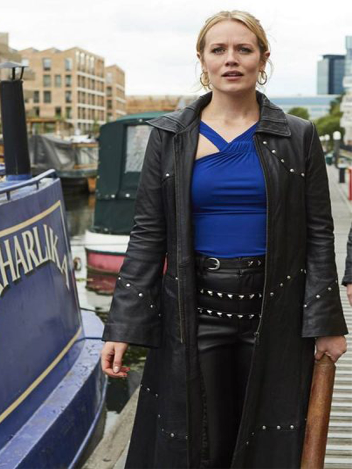 Cara Theobold Zomboat Jo Leather Coat With Studs