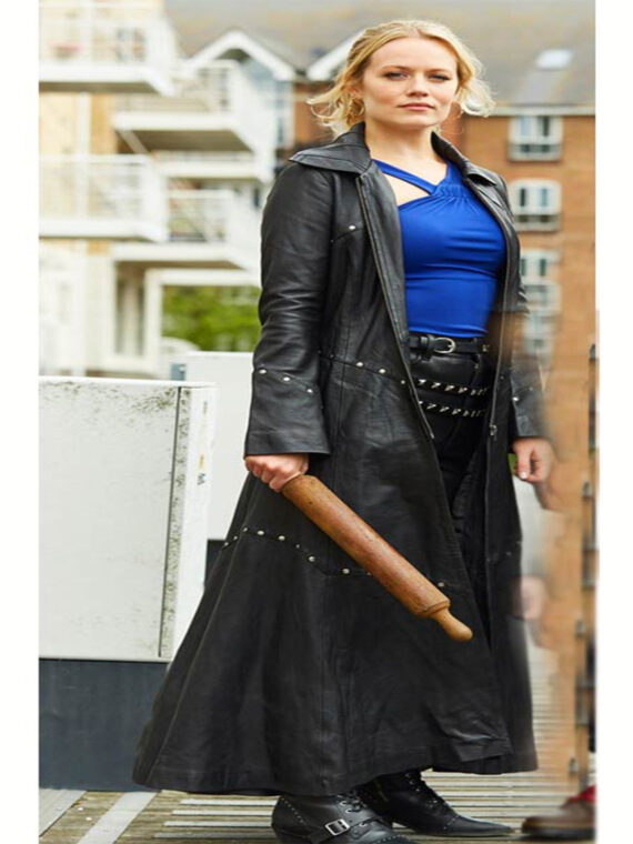 Cara Theobold Zomboat Leather Coat With Studs