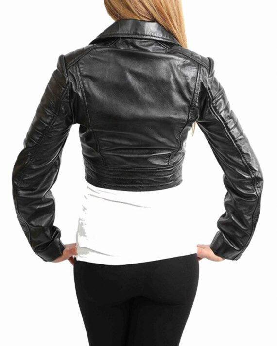 Ladies Short Length Biker Leather Jacket