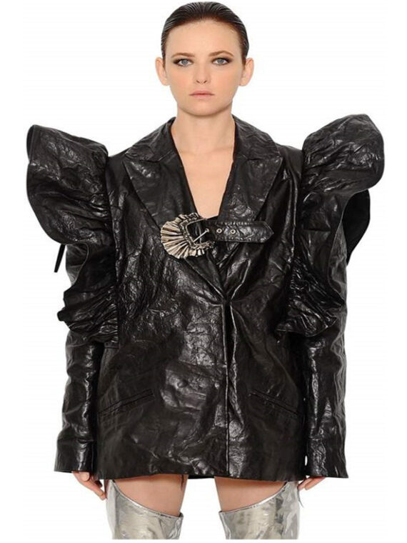 Luisaviaroma Ruffle Shoulders Wrinkled Leather Jacket