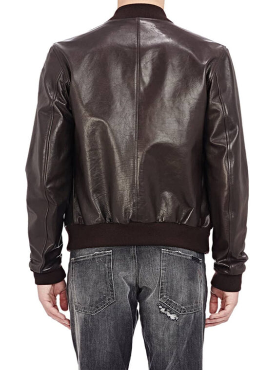 Men Brown Bomber Leather Jacket