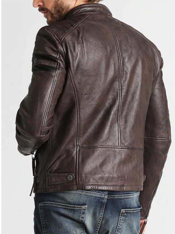 Men Brown Leather Slim fit Jacket