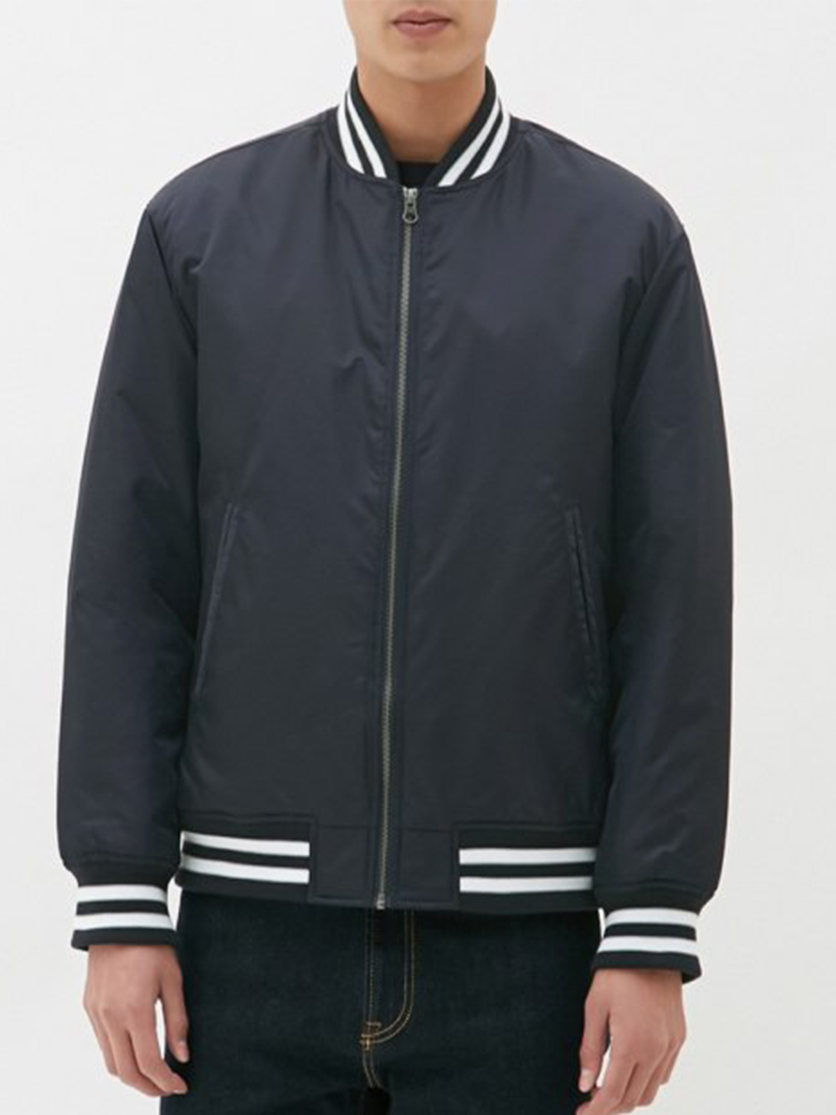 Men Casual Navy Blue Varsity Jacket