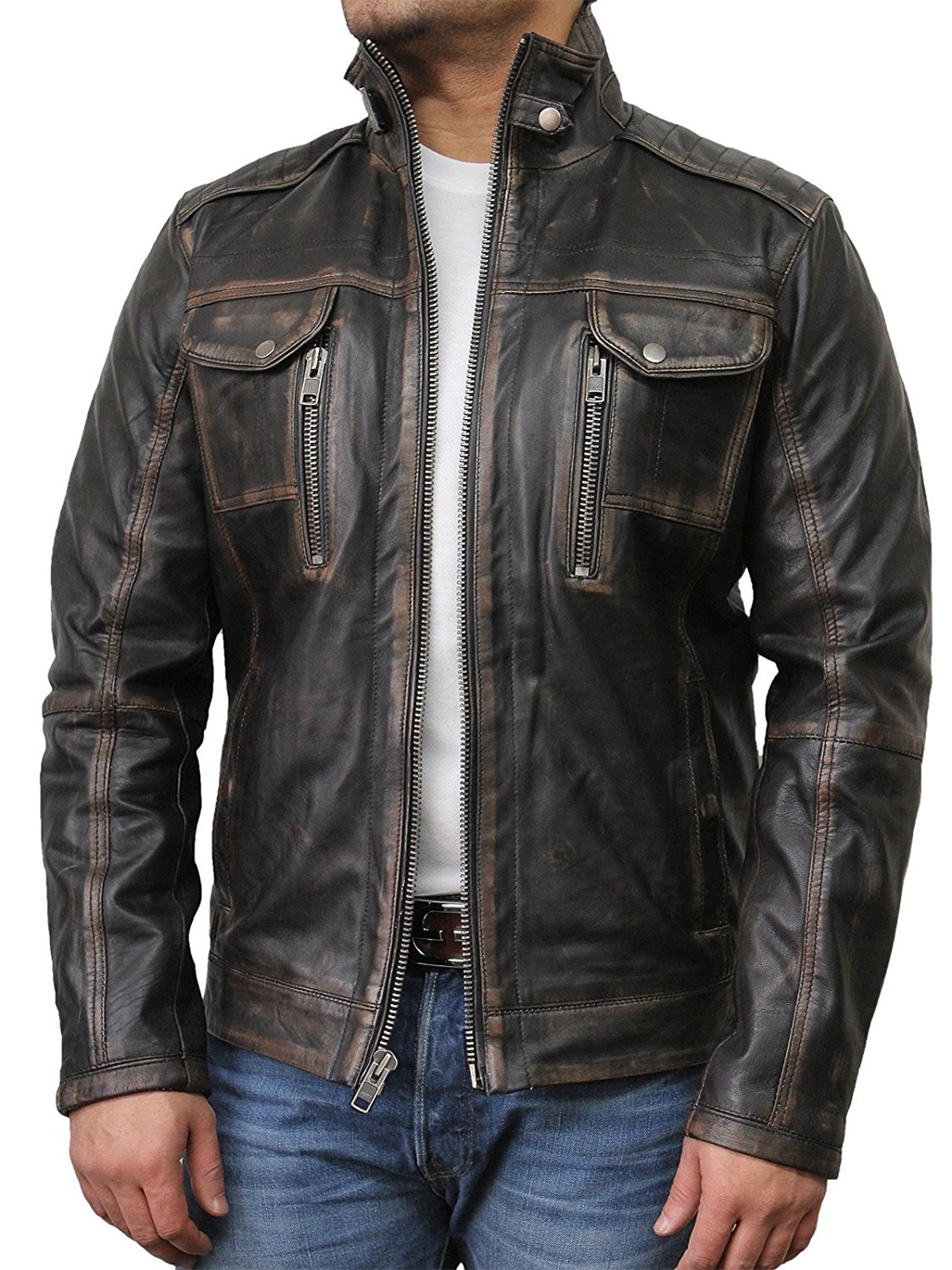 Men Classic Rubbuff Leather jacket