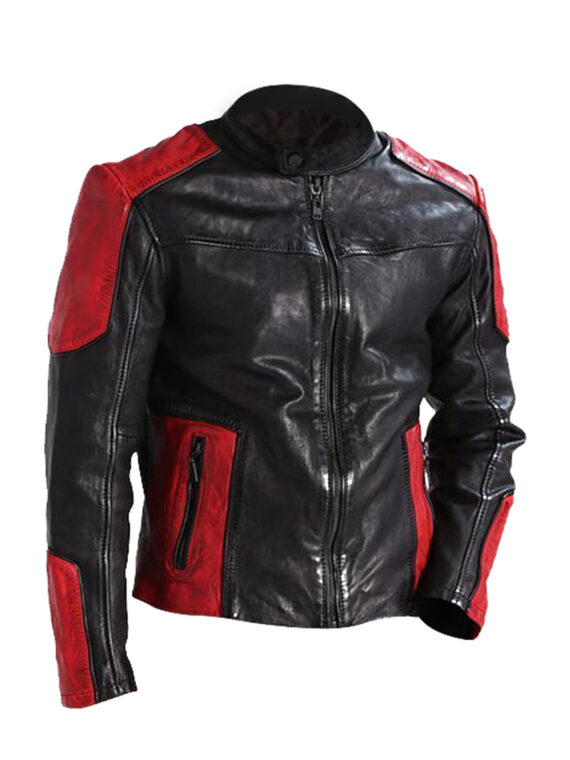 Men Outerwear Biker Red & Black Leather Jacket