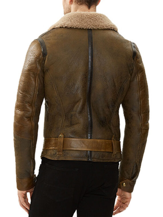 Men Real Shearling Sheepskin Flying Leather Jacket