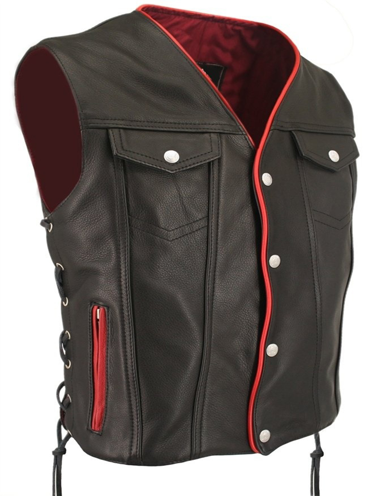 Men Red Trim Gun Motorcycle Vest