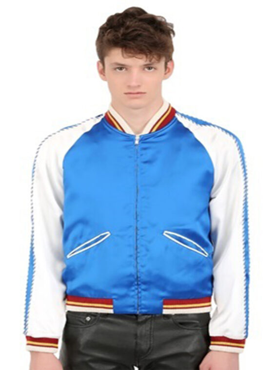 Men Stylish Blue White Satin Jacket