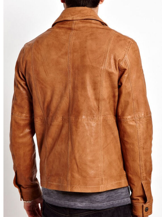 Men Tan Brown Bomber Leather Jacket