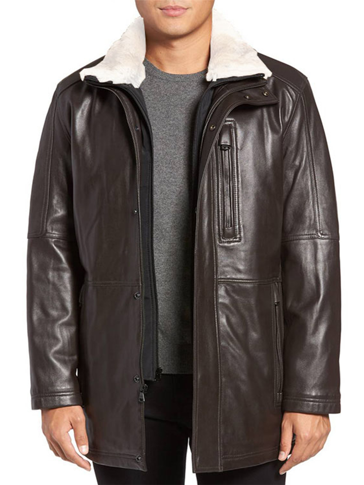 Men Winter Leather Fur Coat