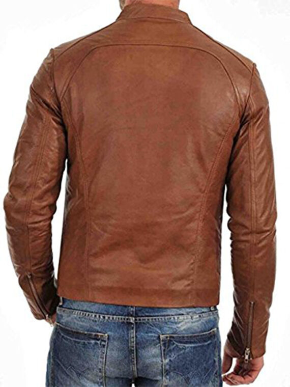 Men’s Brown Biker Slim Fit Casual Leather Jacket