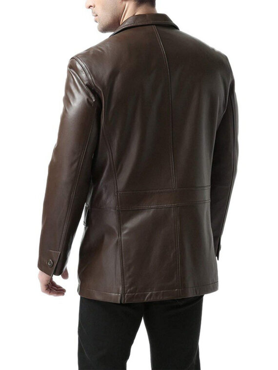 Men’s Two-Button Leather Blazer Coat