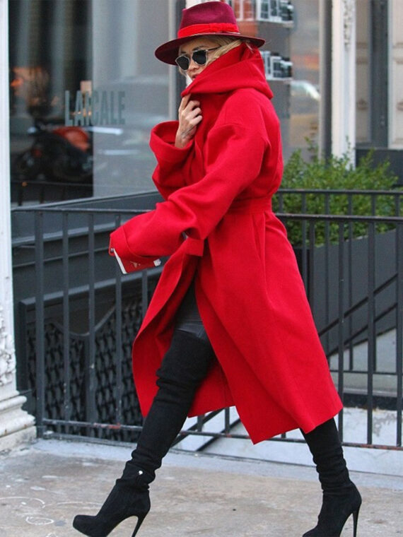 Singer Rita Ora Red Coat