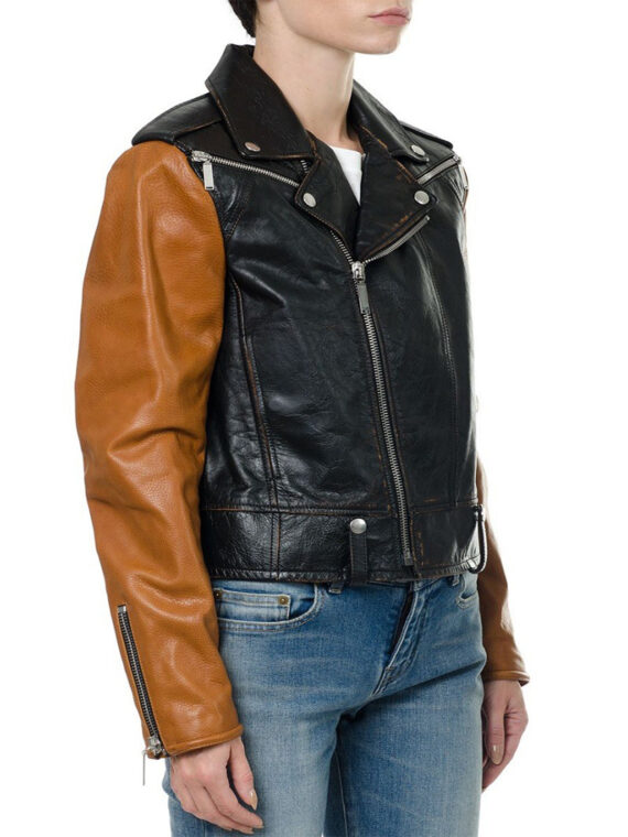 Women Motorcycle Sleeves Contrasting Jacket