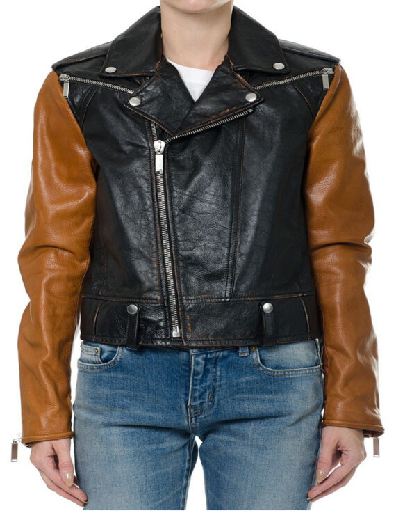 Women Motorcycle Sleeves In Contrasting Jacket