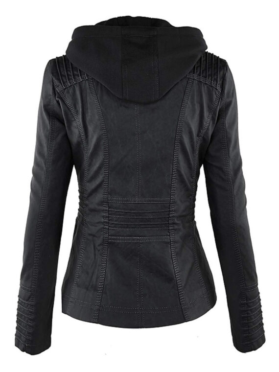 Women Slimmest Detachable Hood Motorcycle Jacket