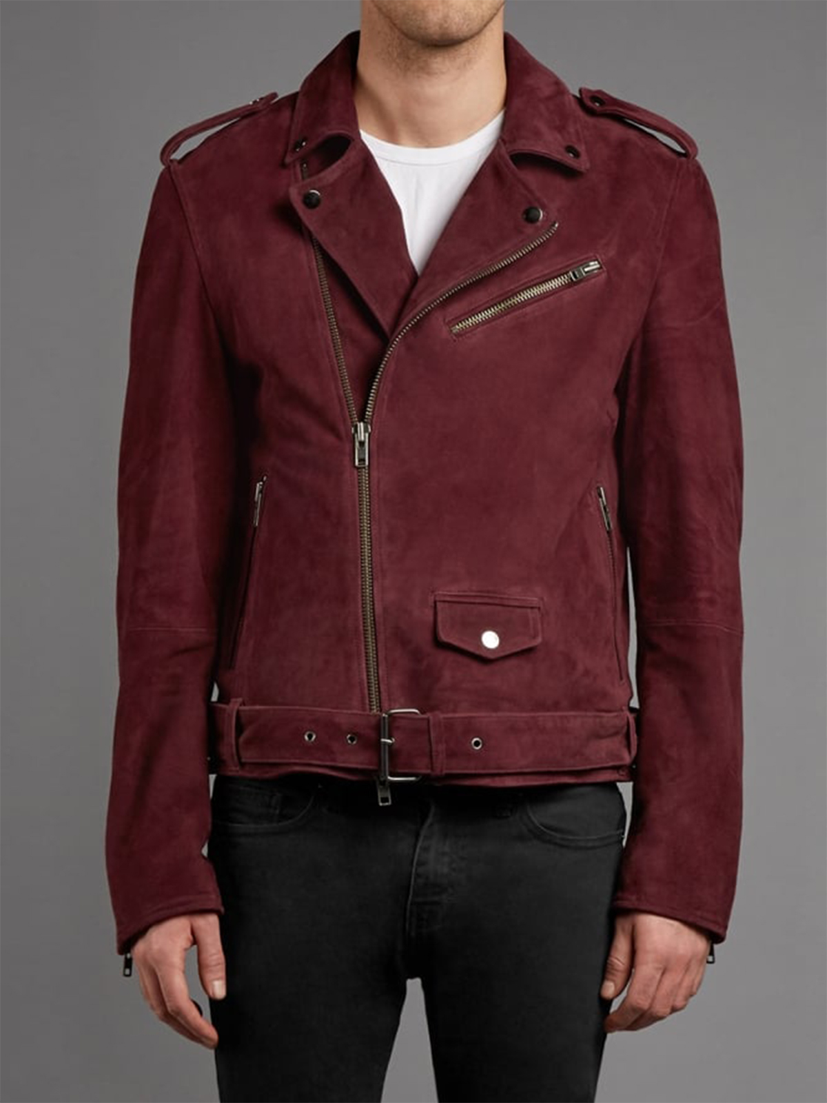 Double Rider Burgundy Suede Leather Jacket