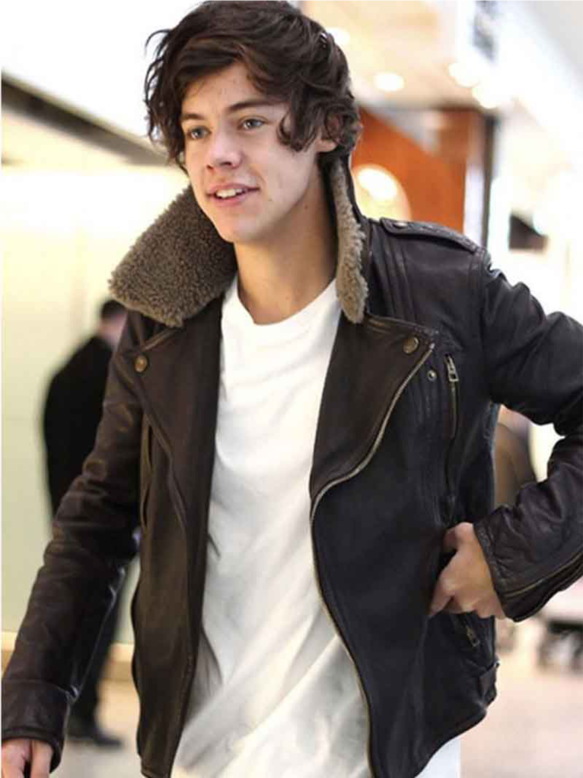 Harry Styles Brown with Fur Collar Leather Jacket