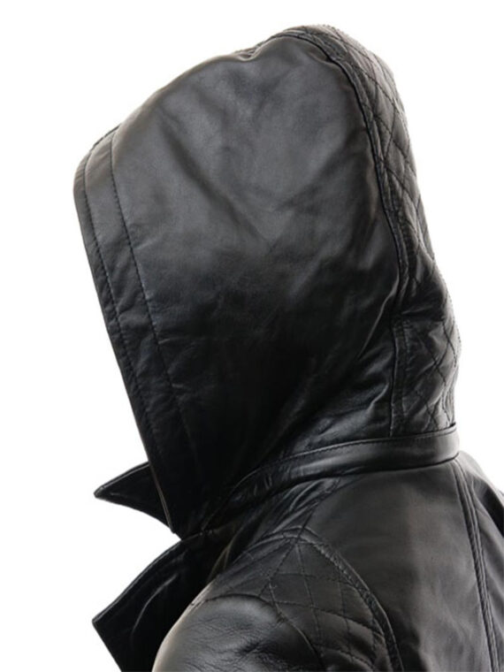 Krynica Womens Black Leather Biker Jacket Hood