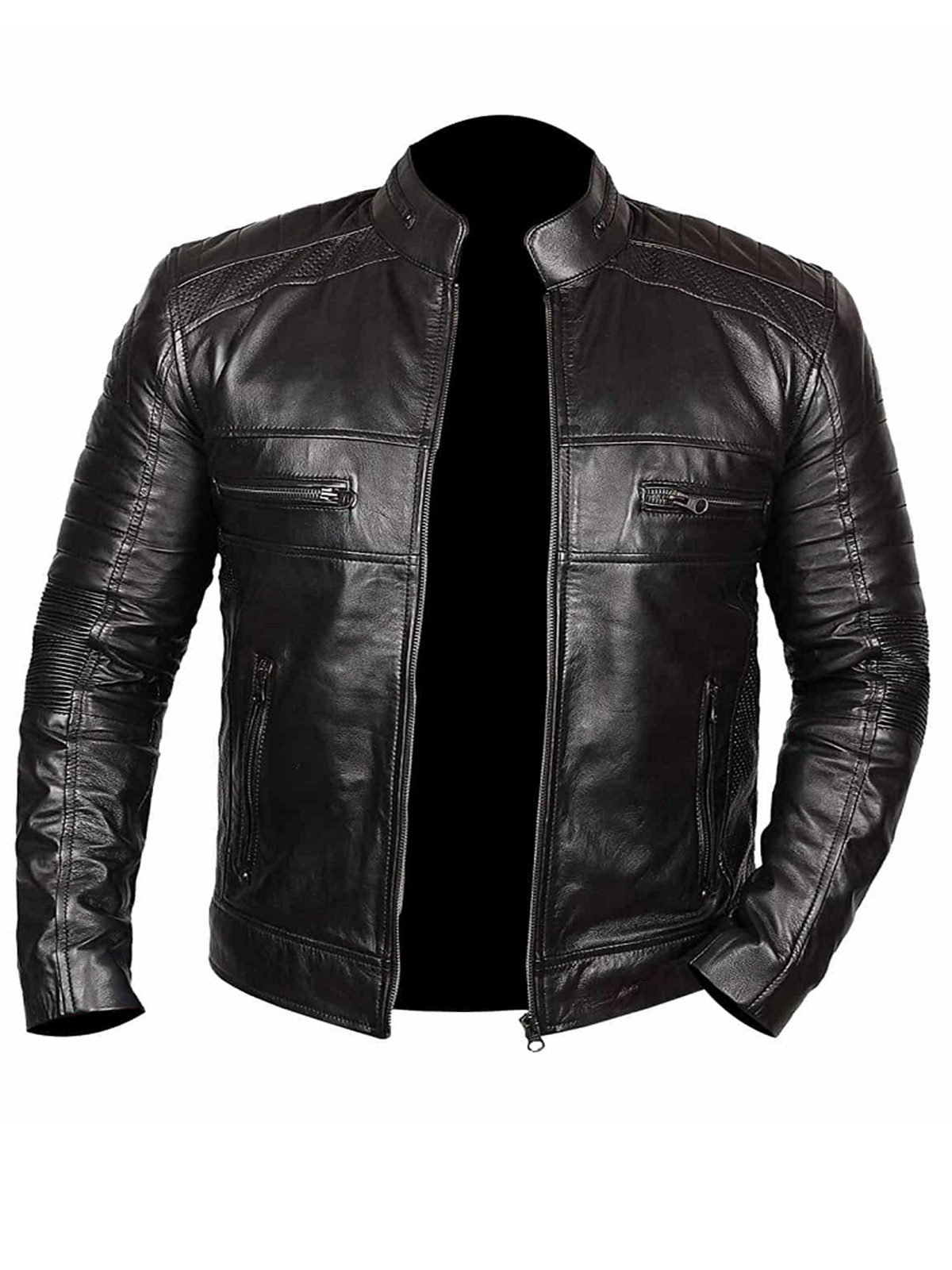 Mens Black Johnson Biker Leather Jacket