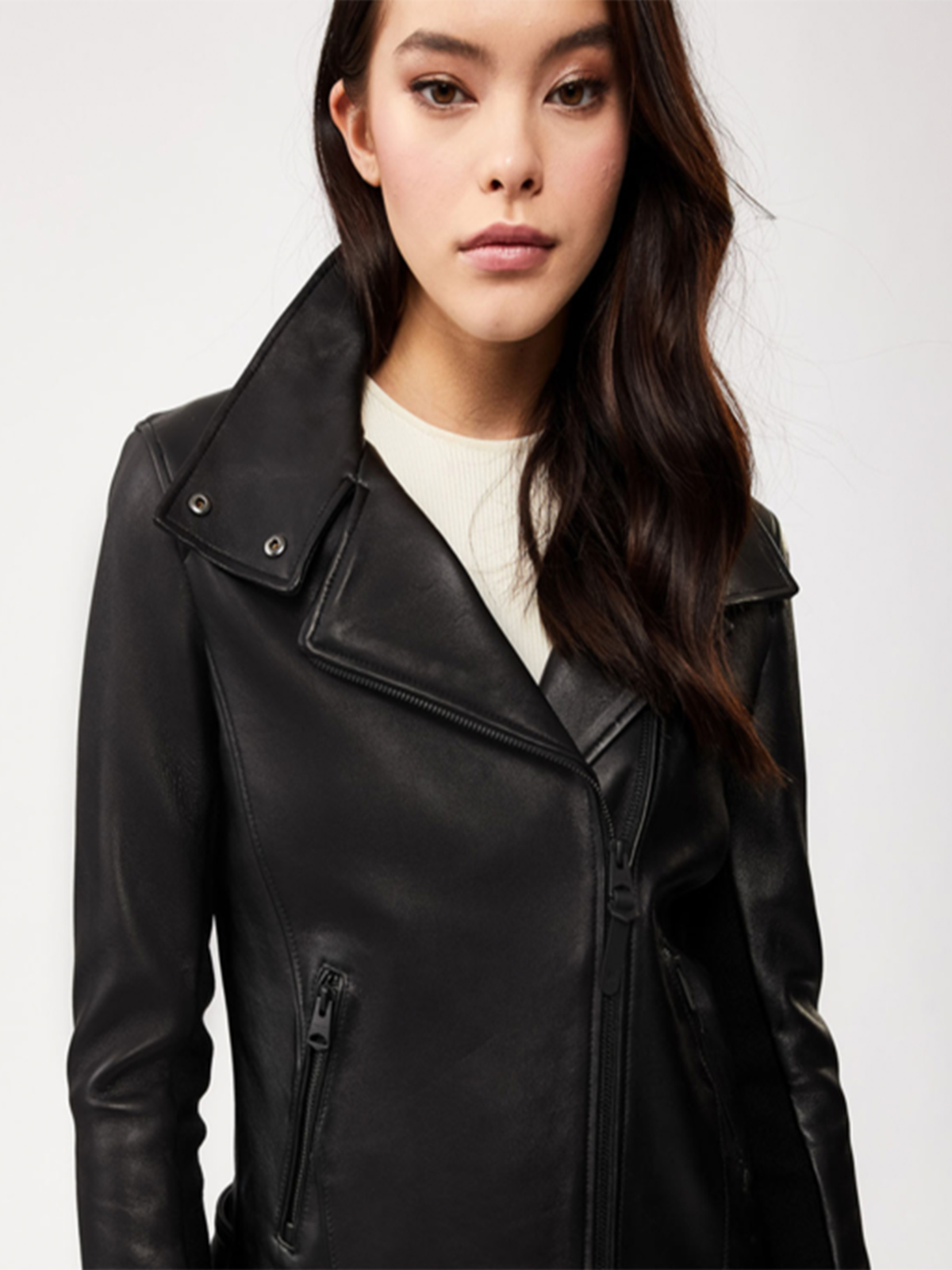 Womens Sandy Asymmetrical Zip Black Leather Jacket