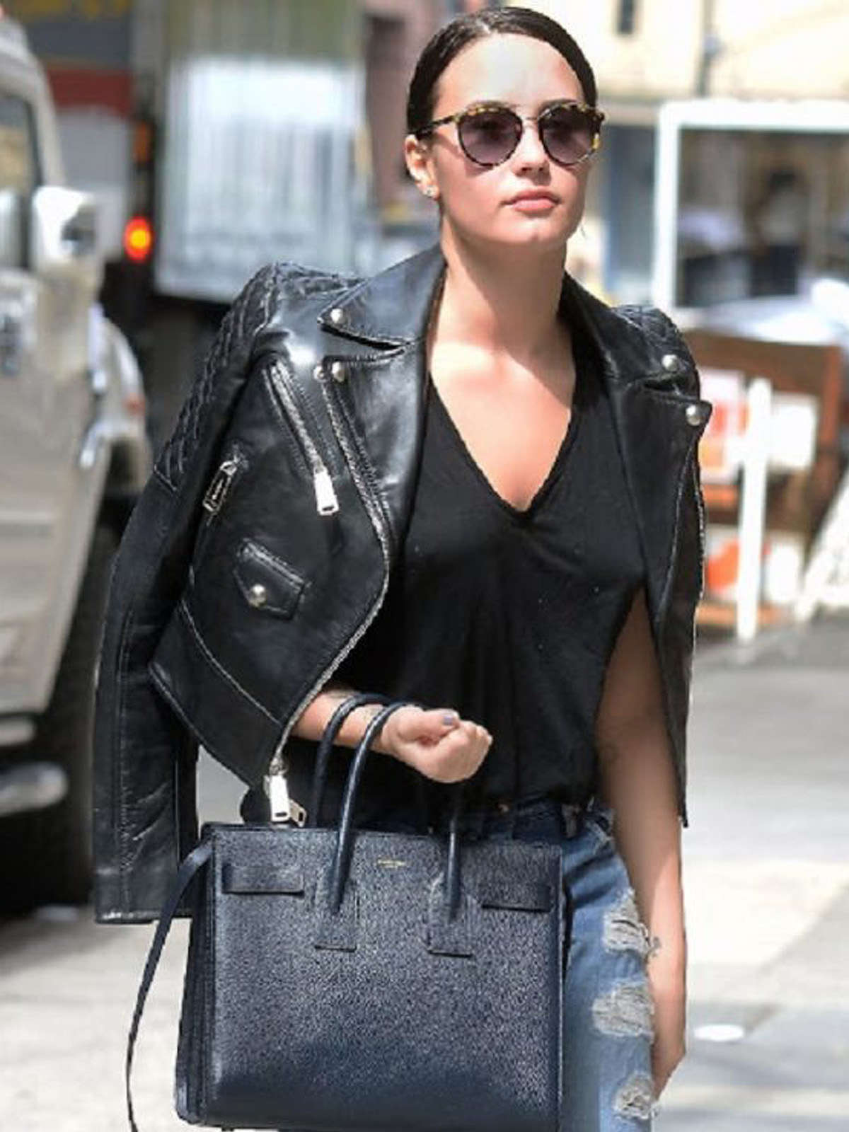 Demi Lovato Black Leather Biker NYC Jacket