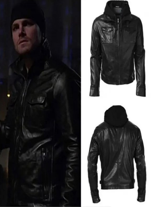 Arrow-Oliver-Queen-Hooded-Leather-jacket