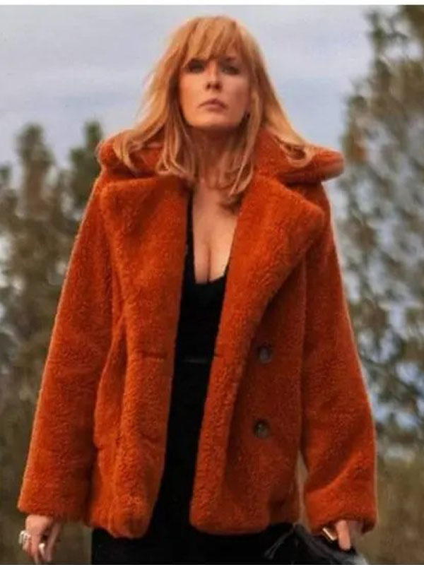 Kelly-Reilly-Yellowstone-Orange-Shearling-Coat