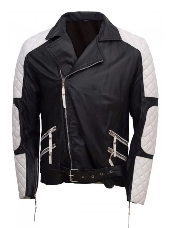 Mens-Black-White-Biker-Leather-Jacket