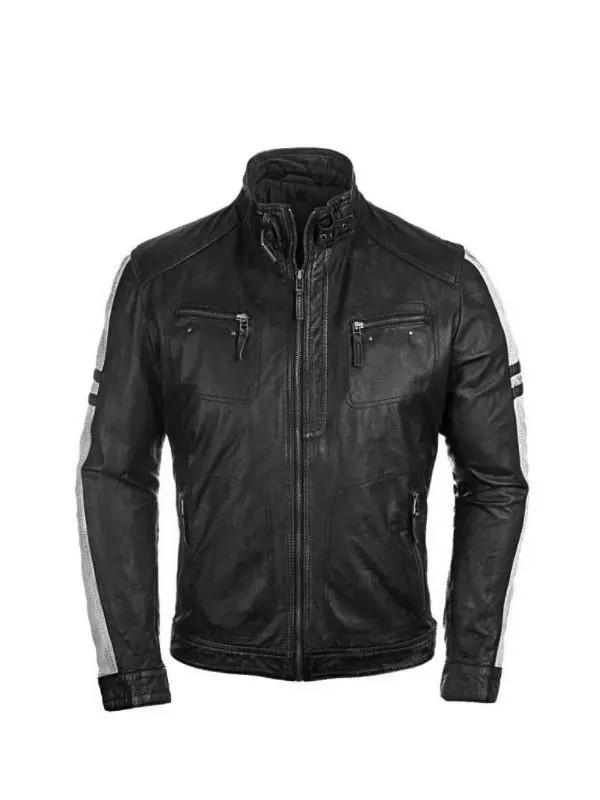 Mens-Vintage-Style-Cafe-Racer-Leather-Biker-Jacket-Black