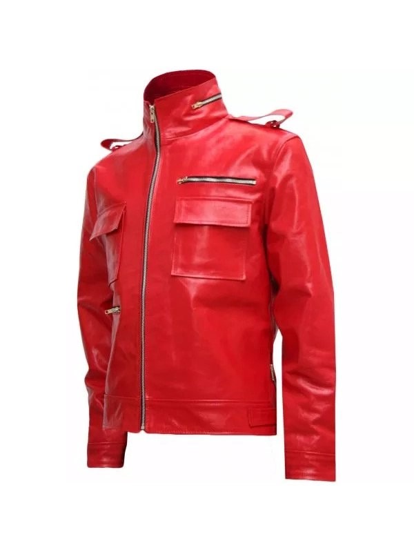 New-Mens-Flapped-Pocket-Red-Leather-Jacket