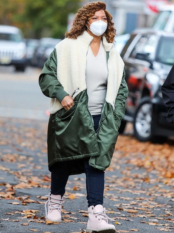 Queen-Latifah-The-Equalizer-Robyn-Mccall-White-Green-Long-Shearling-Coat