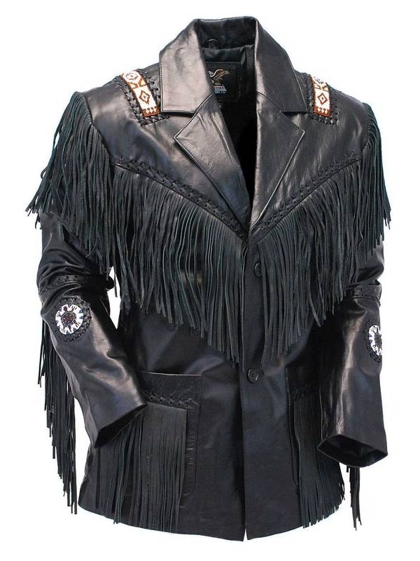 Tribal-Bead-Fringe-Leather-Jacket