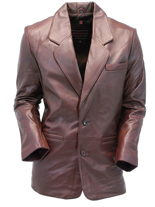 Two-Button-Brown-Leather-Blazer