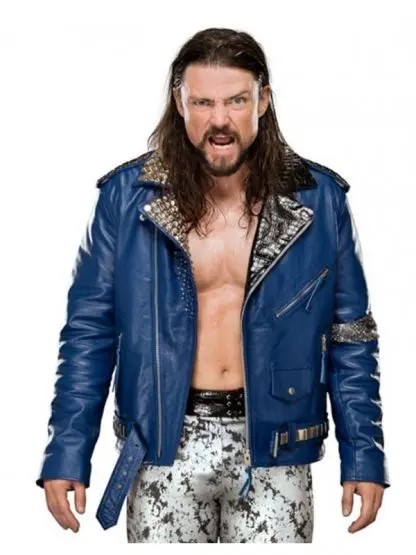 WWE-Superstar-Brian-Kendrick-Blue-Studded-Motorcycle-Jacket-