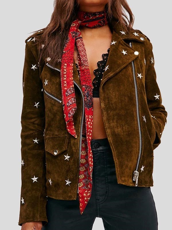 Womens-Studded-Brown-Suede-Jacket