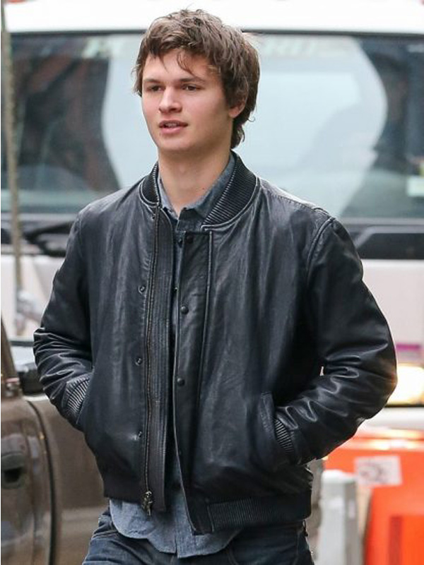 Ansel-Elgort-Black-Bomber-Leather-Jacket