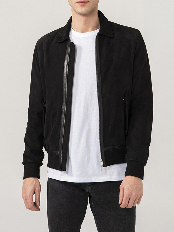 Mens-Black-Suede-Bomber-Jacket