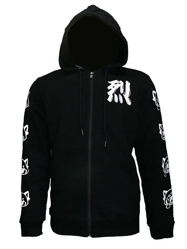 Tv-Series-Aggretsuko-Sleeve-Faces-Black-White-Zip-Up-Hoodie