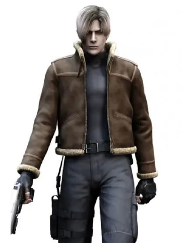 Video-Game-Resident-Evil-4-Leon-Kennedy-Fur-Leather-Jacket