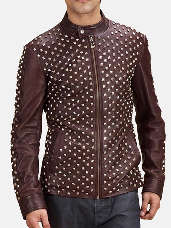 Mens-Biker-Style-Studded-Brown-Leather-Jacket