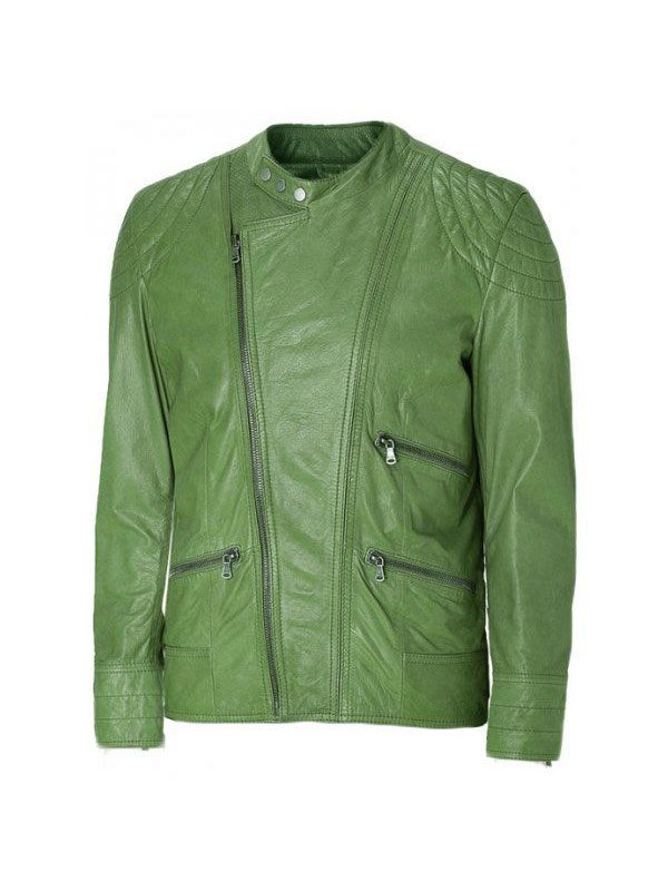 Mens-Green-Biker-Leather-Jacket