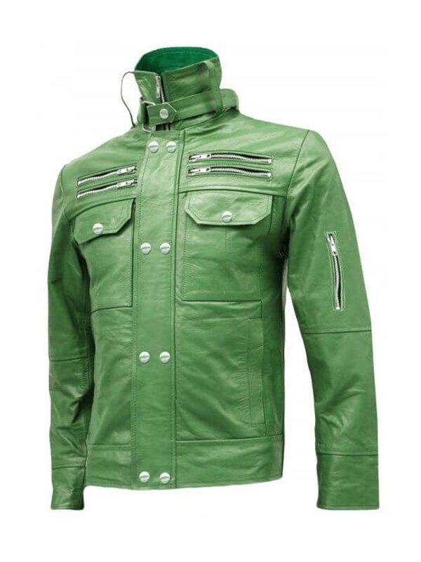 Mens-High-Collar-Green-Leather-Jacket