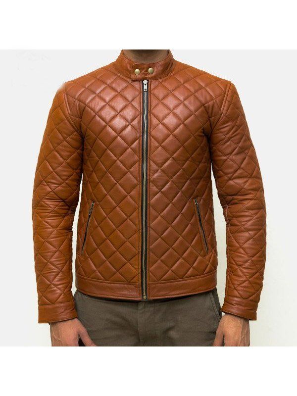 Mens-Tan-Brown-Quilted-Cafe-Racer-Leather-Jacket