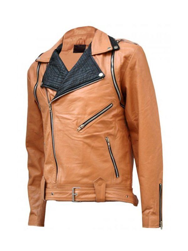 Mens-Tan-Draped-Leather-Jacket