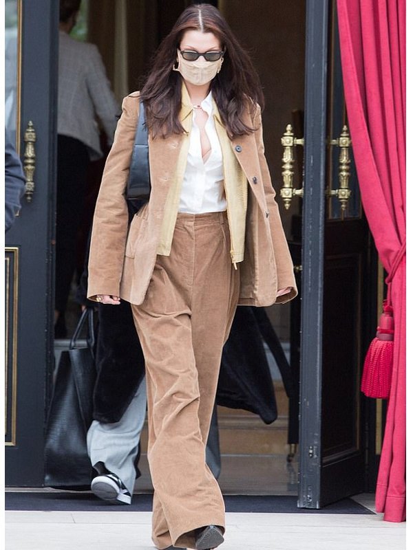 Paris-Fashion-Week-Bella-Hadid-Brown-Corduroy-Coat