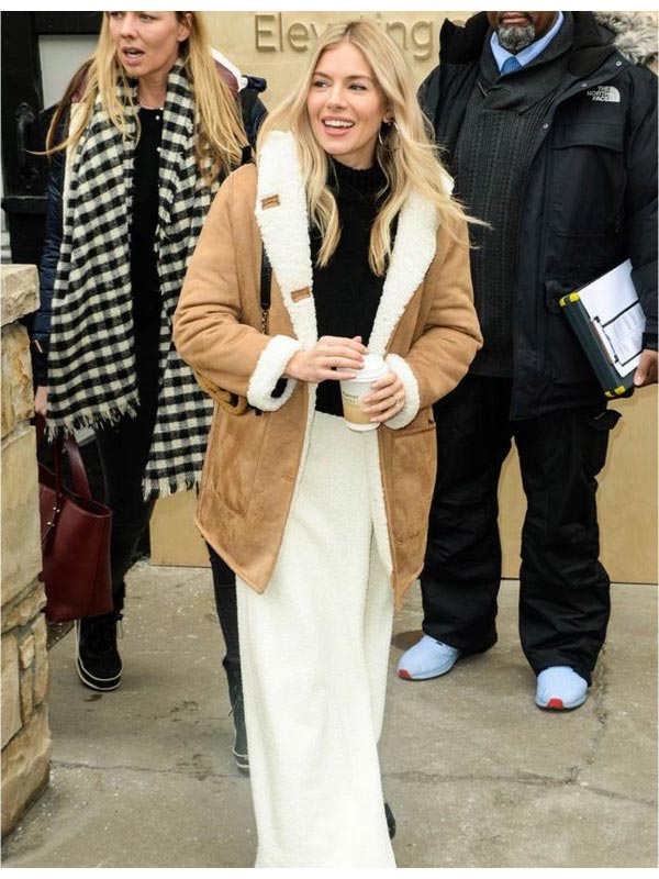 Sienna-Miller-Brown-Suede-Leather-Coat