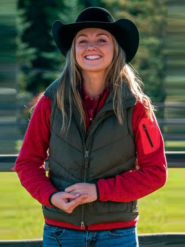 Amy-Fleming-Heartland-Green-Puffer-Vest