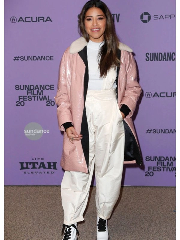 Gina-Rodriguez-Pink-Leather-Coat